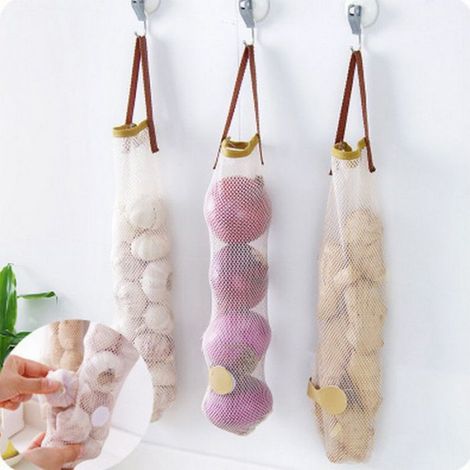 3 Pièces Sac en filet, Réutilisable, Lavable, Pliable, Stockage fruits légumes (1/5)