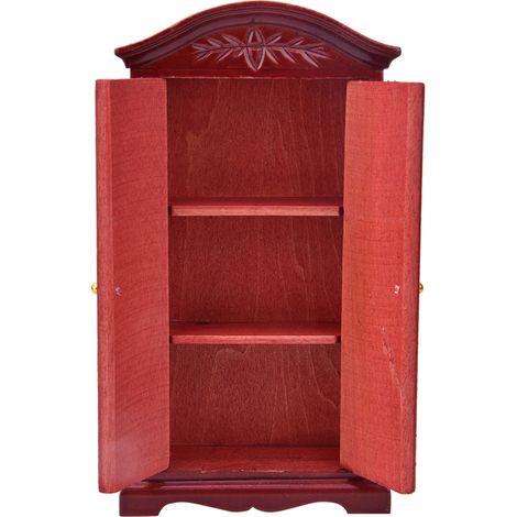 Armoire miniature vintage en bois à double porte, échelle 1:12, accessoire pour maison de poupée, mobilier de maison de poupée, rouge bordeaux (1/5)