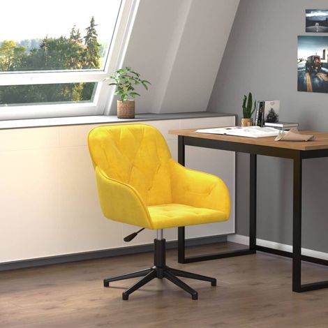 Vidaxl – Chaise de bureau pivotante en velours jaune – Hauteur réglable – Cadre robuste en métal – Confort optimal pour espace de travail (1/6)