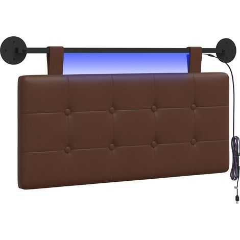 Hanging Headboard with LED Light Brown Faux Leather vidaXL