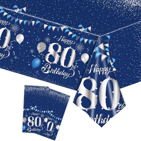 Tischdecke 80. Geburtstag Marineblau Silber 2 Stück Einweg-Tischdecke für Party & Deko