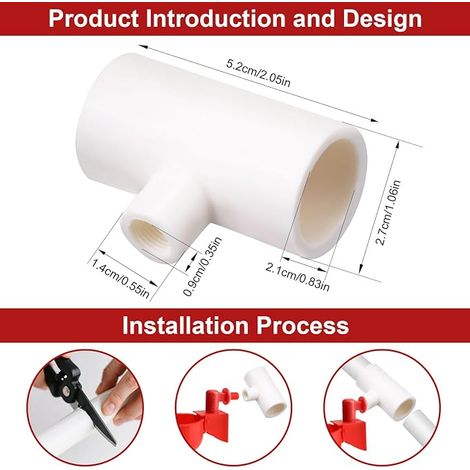 Poultry Drinker Tee Fittings PVC Tee Chicken Drinker for Threaded Cups Nipples and Drinkers Poultry (1/4)