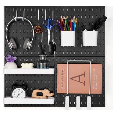 Wall Pegboard 280x280 mm Plastic Garage Organizer with 4 Pegboards, Accessories, Tool Storage Kit for Office, Craft Room, Home, Warehouse, Shop, Black (1/5)