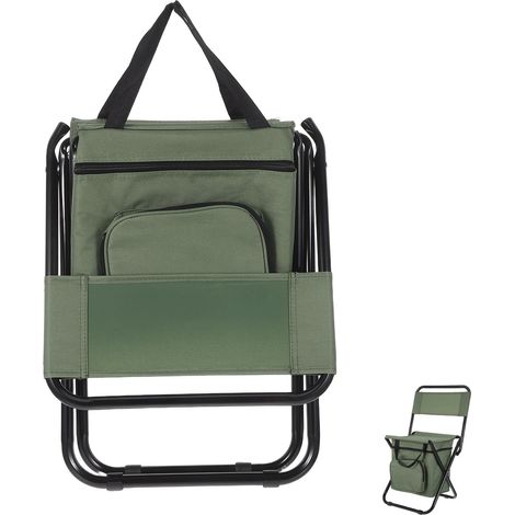 Abaodam Chaise de Pêche Pliable Portable avec Glacière Intégrée Chaise de Camping Compacte en Tissu Résistant Anti UV Couleur Vert (1/4)