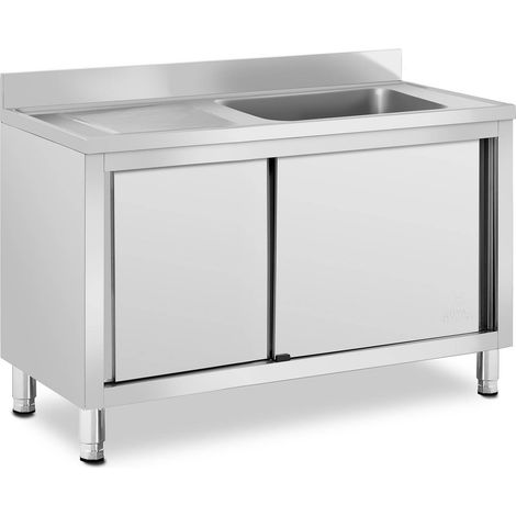 Royal Catering – Plonge inox sur meuble 1 bac 500 x 400 x 260 mm – Acier inoxydable – Écran anti-éclaboussures 100 mm – Pieds réglables pour surfaces inégales (1/5)