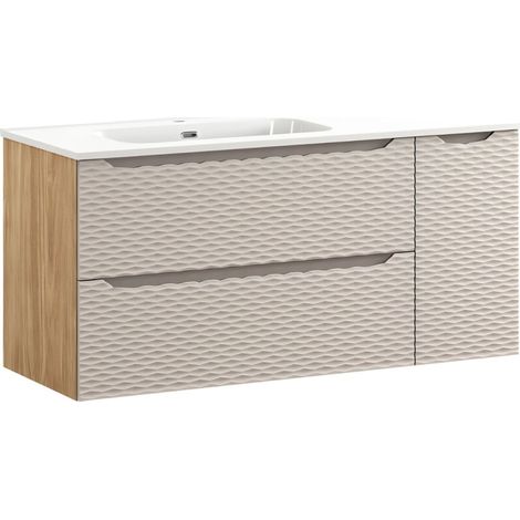Set da bagno YOKA beige: mobile sotto lavabo 120 cm + lavabo incassato