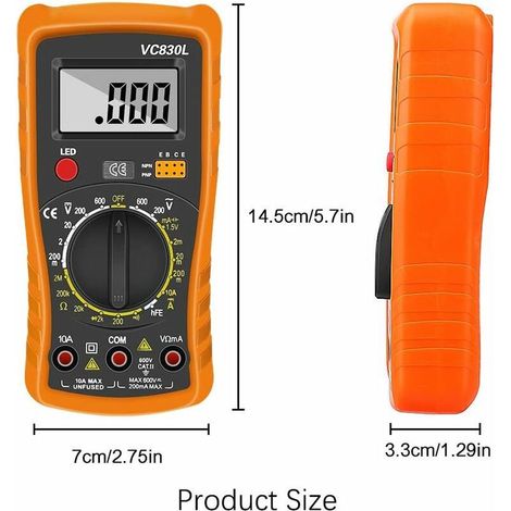 Multimètre numérique automatique – Grand écran LCD rétroéclairé – Mesures AC/DC, courant, résistance, capacité, fréquence – Test de diodes et continuité (1/4)