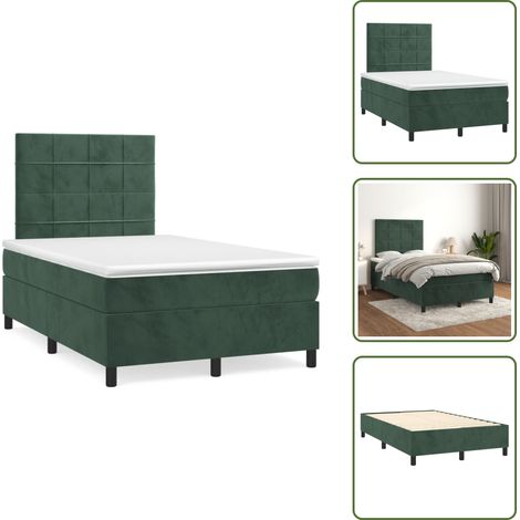 Letto con materasso a molle insacchettato - vidaXL Giroletto a Molle con Materasso Verde Scuro 120x190 cm Velluto - Letto con velluto