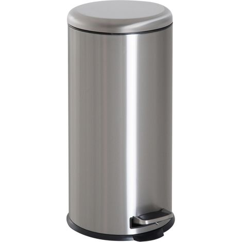 Poubelle à pédale en acier inoxydable 30L avec seau intérieur amovible et couvercle rabattable, argentée pour cuisine et salle de bain (1/5)