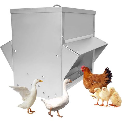 30L Mangeoire Automatique pour Poulets et Canards - Distributeur de Nourriture sans Déchets, Étanche en Acier Inoxydable avec Couvercle pour Volaille, Caille à l'extérieur (1/5)