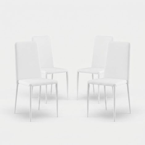 Set de 4 sillas de comedor apilables de polipiel Arianna - Blanco (1/5)