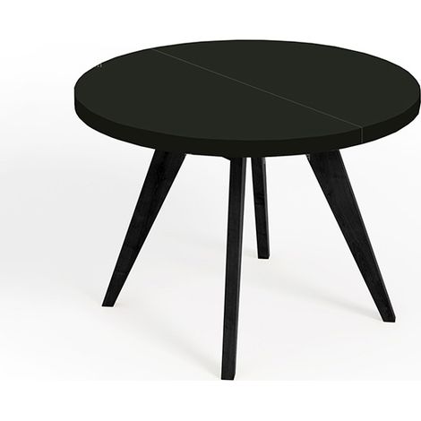 Table de salle à manger ronde extensible, LORA, style loft, scandinave, diamètre : 100 / 200 cm, couleur : noir (1/4)