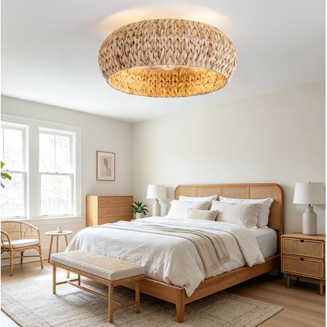 Ventilador de techo con luz, diseño ratán, 6 velocidades, cobre HAVRYA (1/5)