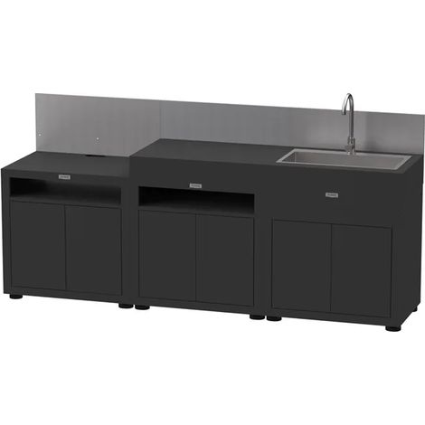 LE MARQUIER - CUCINA COMPLETA 3 ELEMENTI 240X56.5X128CM NERA CON PARASPRUZZI (1/4)