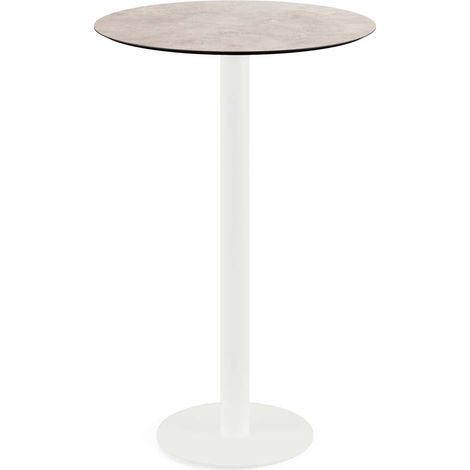 Urban mange-debout avec piètement blanc + plateau HPL aspect bois Ø70 cm - Veba
