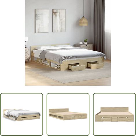 Schubladenbett -  Bettgestell mit Schubladen Sonoma-Eiche 140x200cm Holzwerkstoff (1/5)