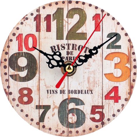 Horloge murale antique créative, style vintage, horloge ronde en bois, décoration pour la maison ou le bureau (3) (1/5)
