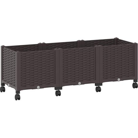 Garden Planter with Wheels Brown 120 x 40 x 44 cm PP vidaXL