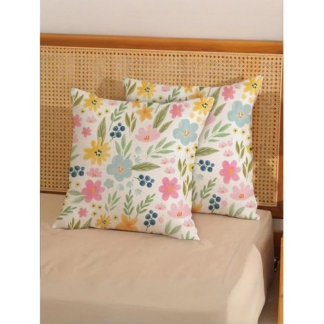 4 Housses de coussin imprimées aquarelle de fleurs de printemps, fleurs et feuilles jaunes, roses, bleues pour décoration de canapé, maison extérieure, style Farmhouse (1/5)