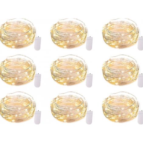 Lot 9 mini guirlandes 2 m 20 LED à piles blanc chaud (1/5)