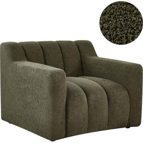 Sillón moderno tapizado de tela bouclé respaldo acolchado grueso verde oscuro Agerup (1/5)