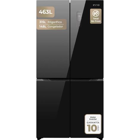 Frigorífico 4 Puertas EVVO F80B Glass Black, Total No Frost, Motor Inverter, 510L, Diseño Cristal Negro, Clase E