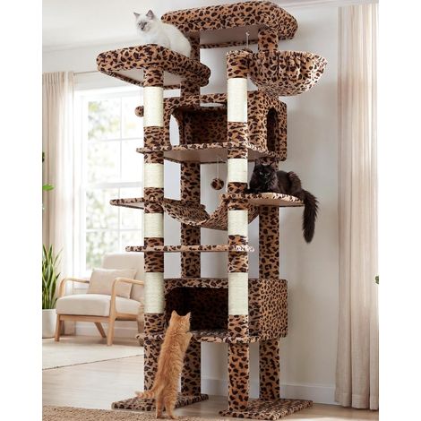 1 Arbre à chat, Hauteur 213cm, 2 Niches 50x30x30cm, Plateformes rembourrées, Sisal naturel, Intérieur (1/5)