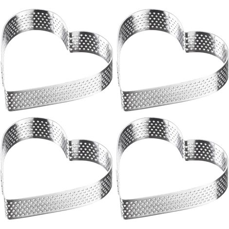 Lot de 4 Moules à tartelettes, Acier perforé, Forme cœur, Ø 8 cm, Pour quiches et pâtisserie (1/5)