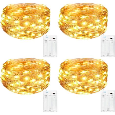 Guirlande Lumineuse [Lot de 4], Mini Guirlande LED a Pile 5m 50 LEDs Intérieur et Extérieur Décoration Lumière pour Chambre Noël Mariage Soirée Maison Jardin (Blanc Chaud) (1/5)