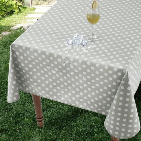 Nappe Exterieur Impermeable Jardin Rectangulaire Toile Cirée 140x180 cm Pois Gris Anti Tache Plastique Lavable, pour Table de Fête, Mariage, Terrasse, Pique-Nique (1/5)