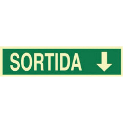 Señal en catalán: Sortida baix 400x 100 mm luminiscente (1/2)