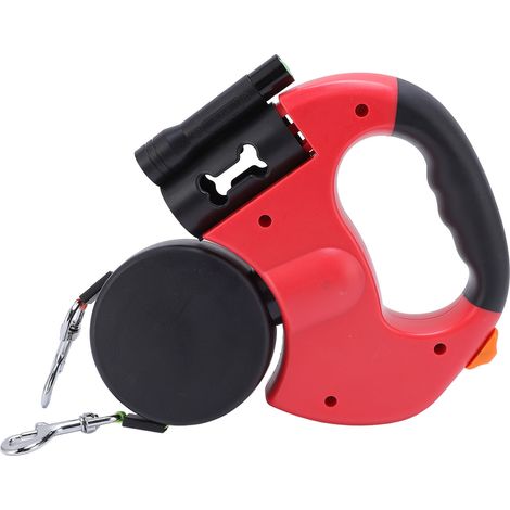 Automatische, einziehbare Doppelleine für Hunde mit eingebautem LED-Licht und komfortablem Griff, ideal für kleine und mittelgroße Hunde (rot). (1/5)
