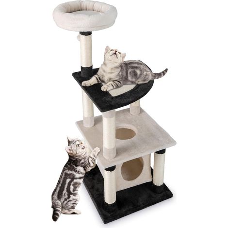 COSTWAY Arbre à Chat XXL 124 cm, Condo Flottant, Planche et Poteaux à Griffer en Sisal, Arbre a Chat Maine Coon, Pompon, Plateforme, Tour pour Chaton, Tissu Peluche, 49 x 49 x 124 cm (1/5)