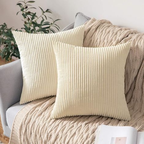 Juego de 2 fundas de almohada cuadradas decorativas de pana suave, ideales para sofá, sillón, dormitorio o coche, 45 x 45 cm (18 x 18 pulgadas), color blanco. (1/5)