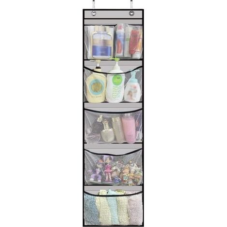 Organisateur de chaussures suspendu à 5 niveaux avec poches, 32,5 x 130 cm, rangement suspendu, pour chambre, salon, salle de bain (1/4)