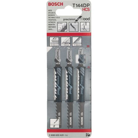 Bosch Professional 3 x Lame per seghetto alternativo T 144 DP Precision for Wood (per Legno tenero, straight cut, accessorio Seghetto alternativo)