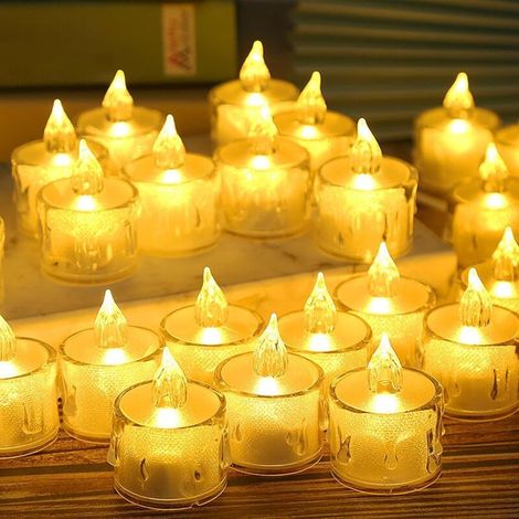 Lot de 48 bougies LED chauffe sans flamme – Flamme vacillante – Piles AG10 incluses – Pour Noël, mariages, fêtes – 3.8 cm de diamètre, 5 cm de hauteur (1/5)