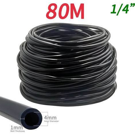 Tuyau d'arrosage de jardin (80 m - 6,35 mm) en PVC 4/7 mm pour micro-irrigation, arrosage goutte à goutte, arroseur, pelouse, balcon ou serre. (1/5)