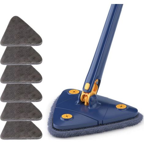 Balai Triangulaire - Tete Rotative 360 Degres - Manche Extensible 130 Cm - Microfibre - Usage Interieur - 1 Unite (1/4)