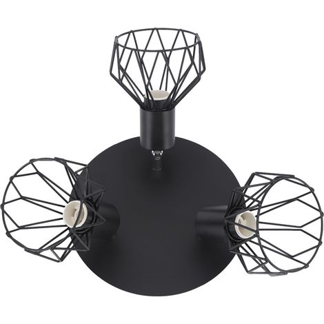 Suspension Plafonnier Industrielle Noire en Métal Cage Vintage 3 Ampoules Douille E14 85-265V (1/5)