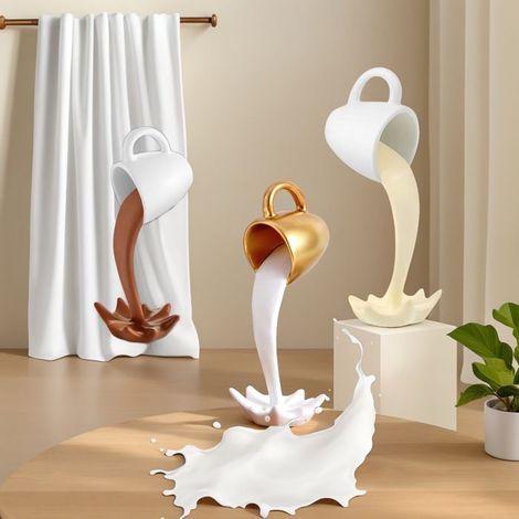 Tasse à café flottante 3D en résine, sculpture créative pour bureau, cadeau original blanc et or pour cuisine et salon (1/5)