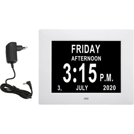 Horloge Numérique Murale 7 Pouces Grands Chiffres Lumière Auto-réglable pour Personnes Âgées Blanc 110‑240V Prise EU (1/5)