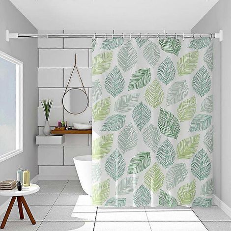 Rideau de douche, 180 x 180 cm, rideau de douche long imperméable en PEVA, motif feuilles vertes, résistant à la moisissure, avec crochets (1/5)