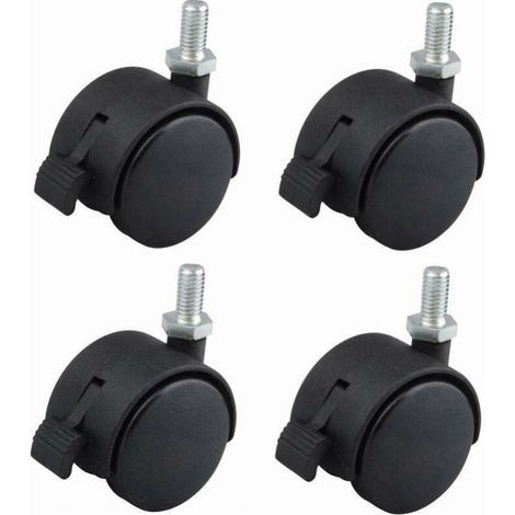 4 Pcs roulette de meuble 40mm pivotante avec frein noir nylon fixation par vis M8x15 charge 40kg / roue (1/3)