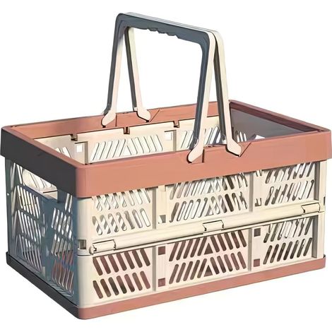 Cajas plegables, cartones de leche, cestas de plástico para la compra de cocina y baño, 20 L, dos unidades (rosa) (1/5)