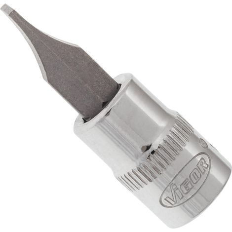 VIGOR Innenvierkant Antrieb 6,3 = 1/4 Zoll Schraubendreher-Einsatz Schlitz-Profil V2429N ∙ Vierkant hohl 6,3 mm (1/4 Zoll) ∙ Schlitz Profil ∙ 1,2 x 7 ∙ Gesamtlänge: 38 mm (1/3)