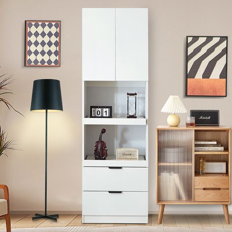 200 cm hoher Küchenschrank mit Türen, Schubladen und offenen Regalen, weiß HAVRYA (1/5)