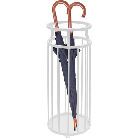Porte-parapluies moderne en métal, Porte-parapluie avec bac de récupération et crochet pliable pour maison, bureau, hôtel, 58 x 22 x 22 cm (blanc)