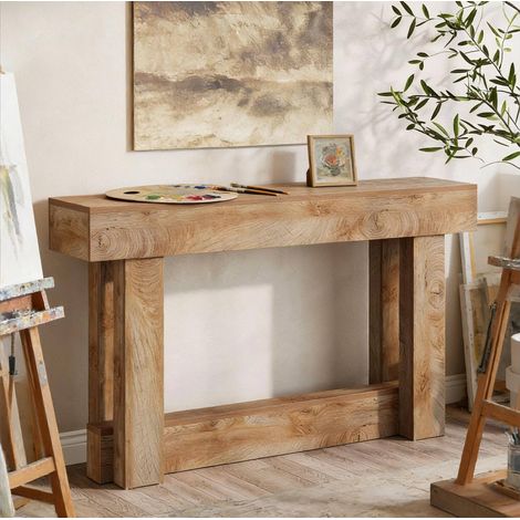 Console 160x30x85 cm marrone con ripiano inferiore, pannelli in legno E1, design vintage MEUBLIV (1/5)