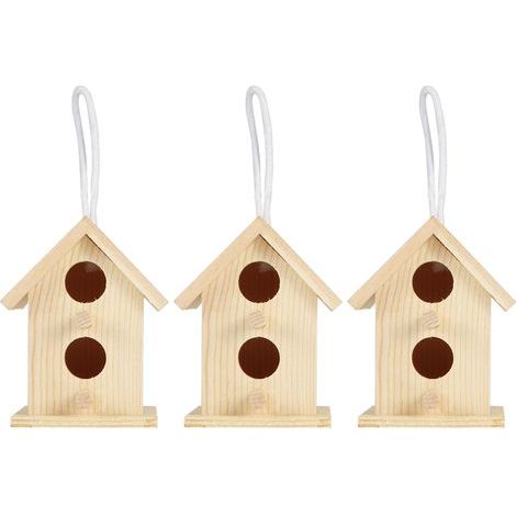 Maison d'oiseau en bois, 3 pièces, ornement innovant pour l'extérieur, Cage de nidification, décoration de jardin (1/5)